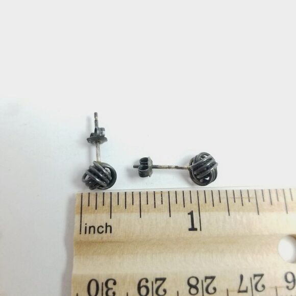 Vintage Sterling Silver Knot Stud Earrings, Tarnished, Classic Unisex Design - Picture 5 of 7